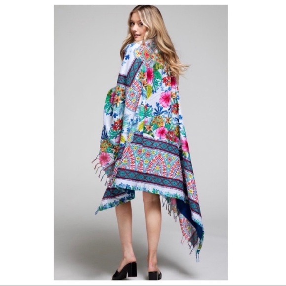 Bahamas Boho Ethnic Print Reversible Beach Throw/Towel w Fringe - Picture 6 of 7